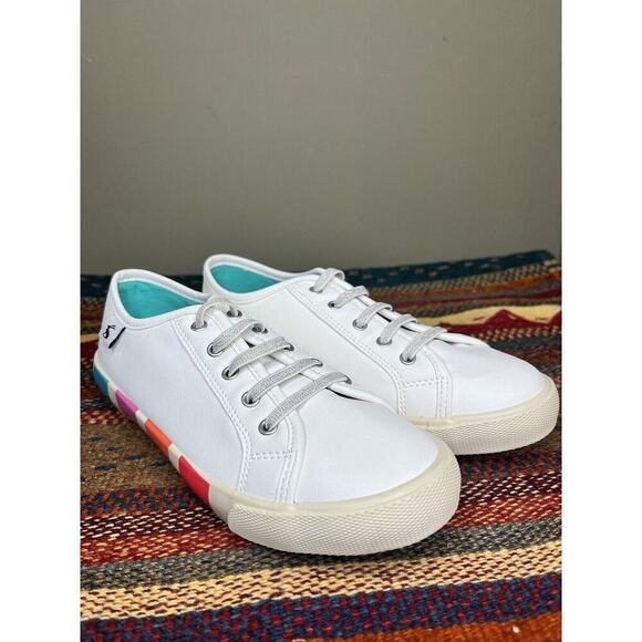 Joules Girls White Leather Striped Colorful Sneaker Shoe Size US 4 UK3 EU 36 - Picture 1 of 7
